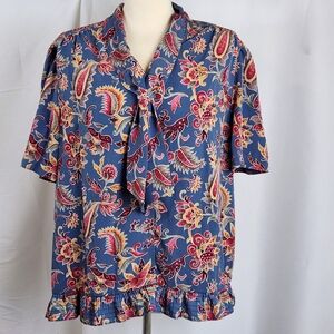 Womens Vtg 90s Xlarge Blouse Paisley Floral Spring Feminine Cottagecore Pussybow